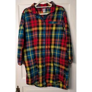 Hanna Anderson Rainbow Plaid Flannel Women's Nightshirt Cozy Size M(815)